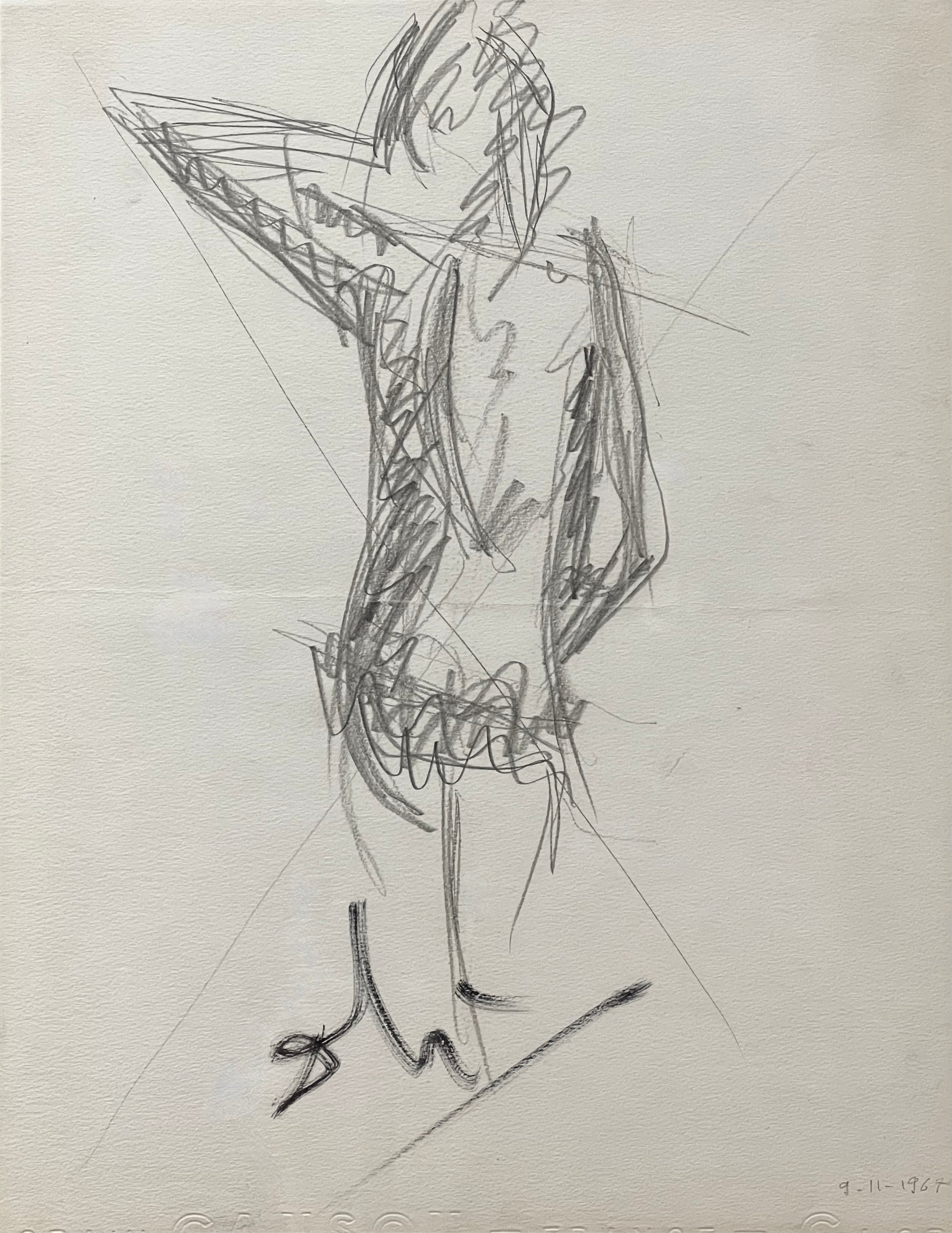 Salvador Dali, Violoncellist Back Side, Pencil on Paper, Circa 1967 - Vanità Gallery