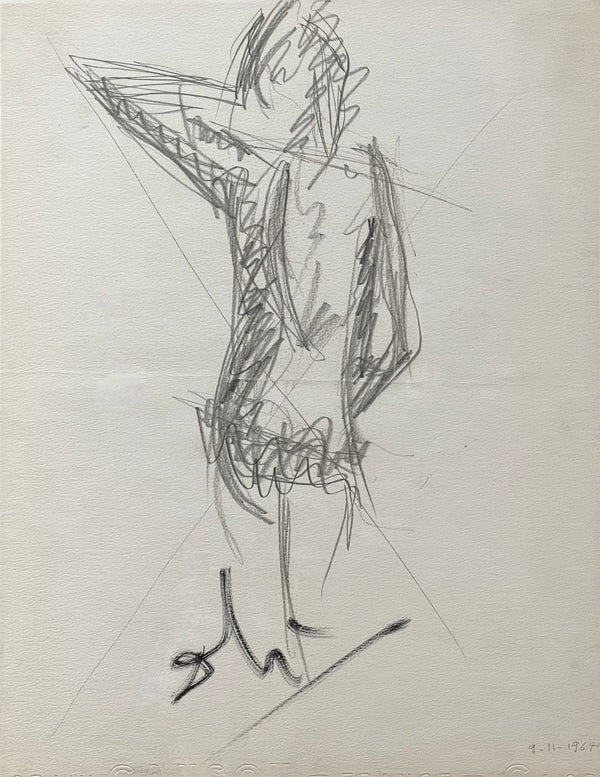 Salvador Dali, Violoncellist Back Side, Pencil on Paper, Circa 1967 - Vanità Gallery