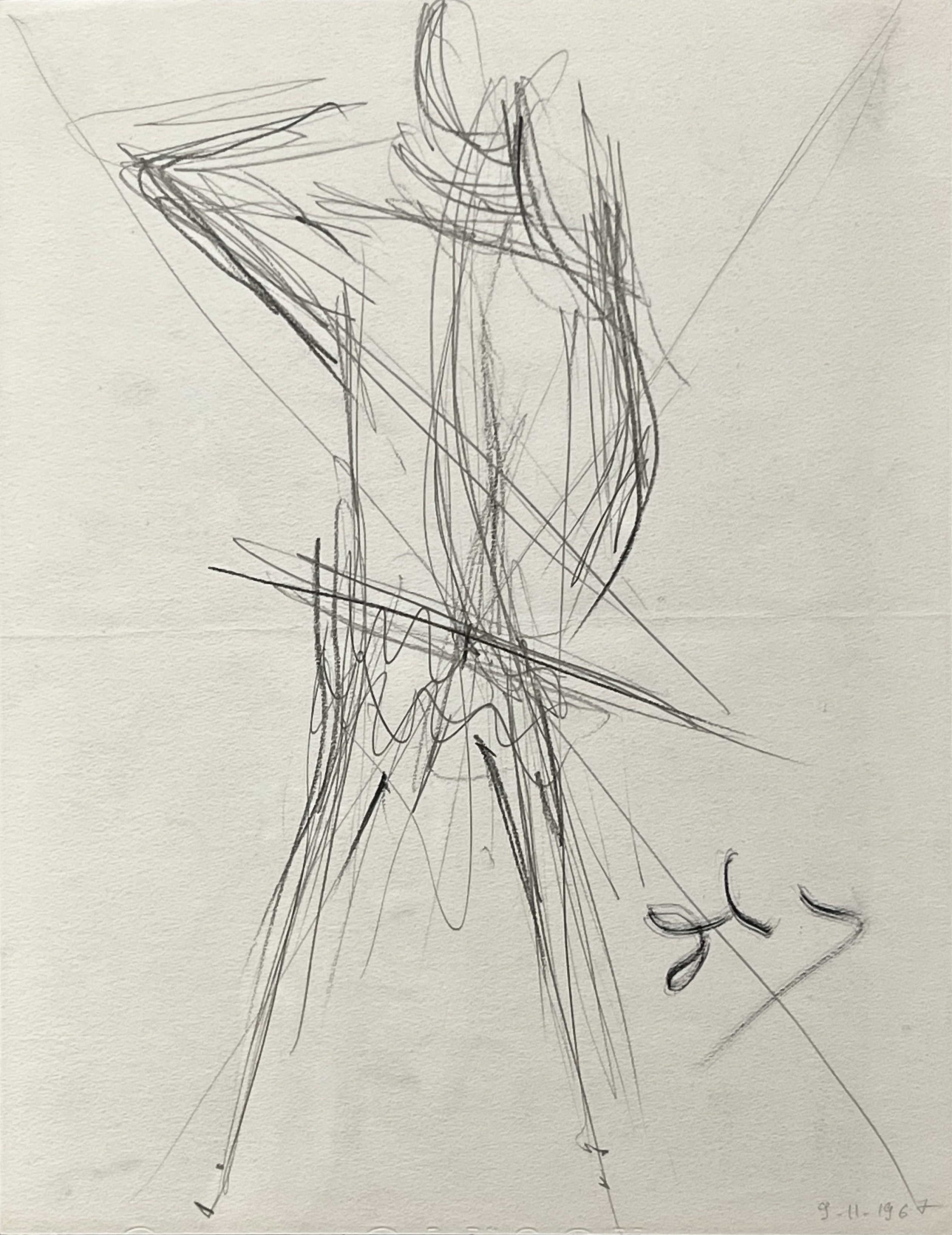 Salvador Dali, Violoncellist Front Side, Pencil on Paper, Circa 1967 - Vanità Gallery
